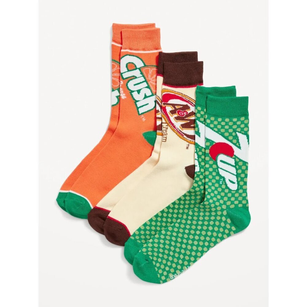 NEW Adult Crew Fun Novelty Sodas Socks Orange Crush 7-Up A&W Root Beer Gift Sox